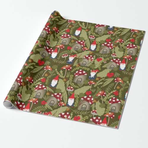 Adorable Gnomes and Mushrooms Wrapping Paper