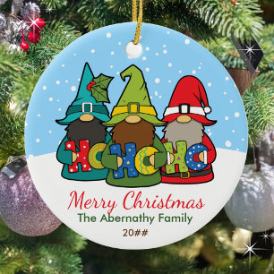 Adorable Gnomes Merry Christmas Personalized Ceramic Ornament