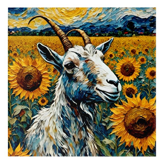 Adorable Goat in a Sunflower Field Acrylic Print (Front)