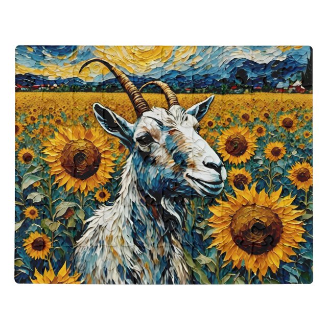 Adorable Goat in a Sunflower Field Jigsaw Puzzle (Puzzle Horizontal)