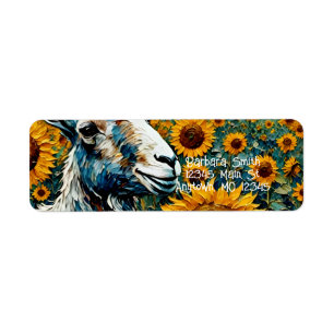 Adorable Goat in a Sunflower Field Label