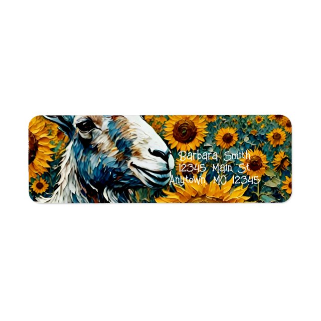 Adorable Goat in a Sunflower Field Label (Front)
