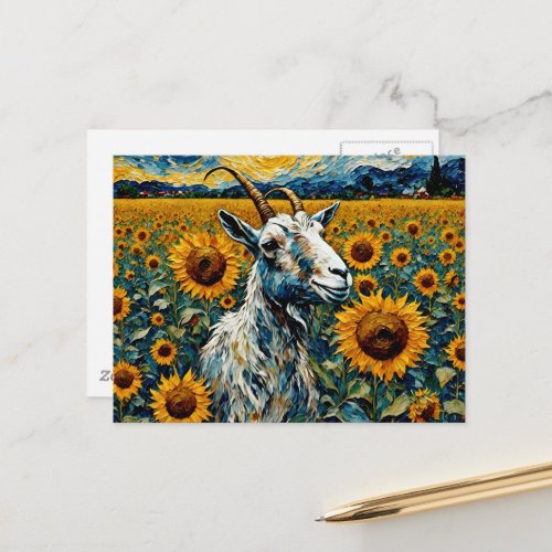 Adorable Goat in a Sunflower Field Postcard