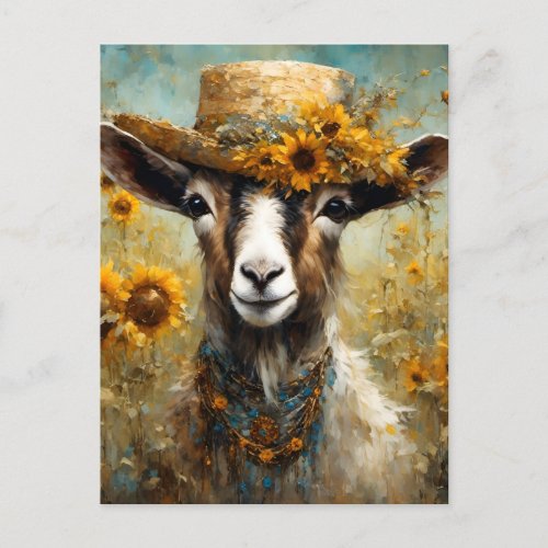 Adorable Goat in a Sunflower Field Postcard