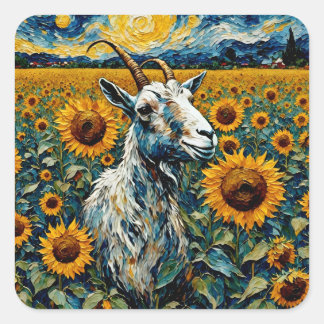 Adorable Goat in a Sunflower Field Square Sticker
