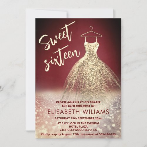 Adorable gold dress charming  glittery ombre  invitation