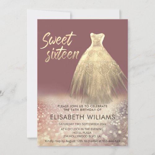 Adorable gold dress charming  glittery ombre invitation