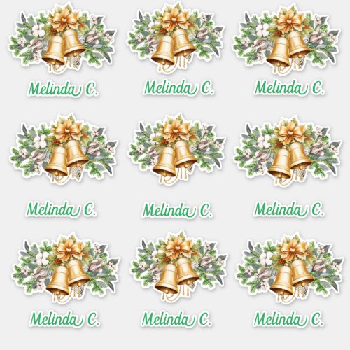 Adorable Gold Floral Christmas Bells Stickers