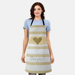 Adorable Gold Glitter Hearts Stripes-I Love You Apron