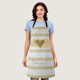 Adorable Gold Glitter Hearts Stripes-I Love You    Apron