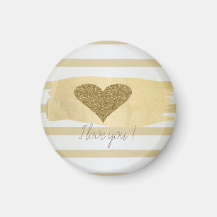 Adorable Gold Glitter Hearts Stripes-I Love You Magnet