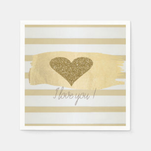 Adorable Gold Glitter Hearts Stripes-I Love You Napkins