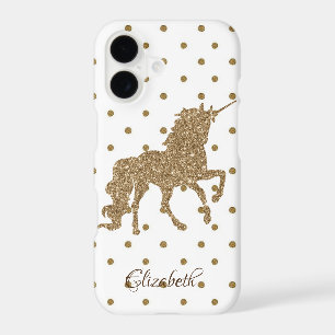 Adorable Gold Glitter Unicorn, Polka Dots iPhone 17 Case