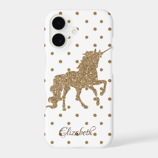 Adorable Gold Glitter Unicorn, Polka Dots Case-Mate iPhone Case (Back)