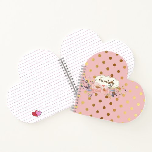 Adorable Gold Polka DotsFlowers_Personalized Notebook