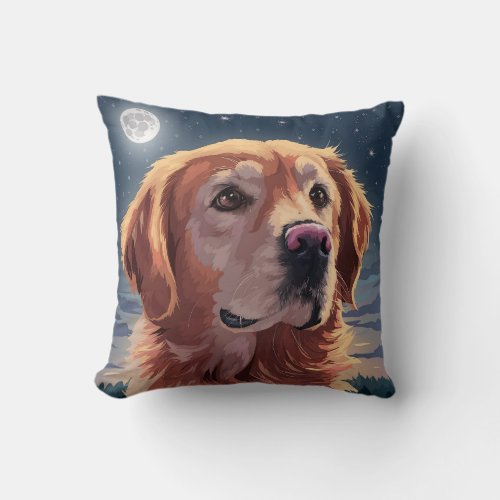 Adorable Golden Retriever Enjoys Night Time Throw Pillow