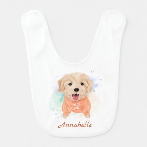 Adorable Golden Retriever Hug Me Watercolor Baby Bib