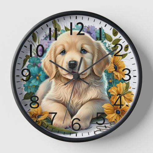 Adorable Golden Retriever Puppy Dog Clock