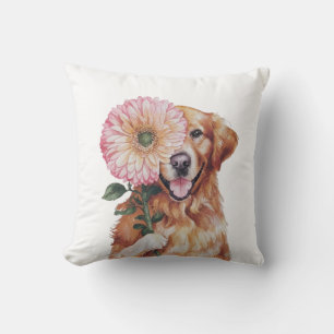 Adorable Golden Retriever Watercolor Illustration Throw Pillow