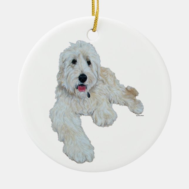 Adorable Goldendoodle Ceramic Ornament (Front)