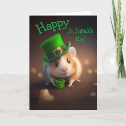 Adorable Good Cheer Hamster St Patricks Day Holiday Card