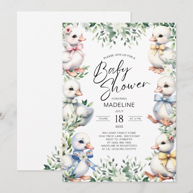 Adorable Goose Greenery Baby Shower Invitation (Front/Back)