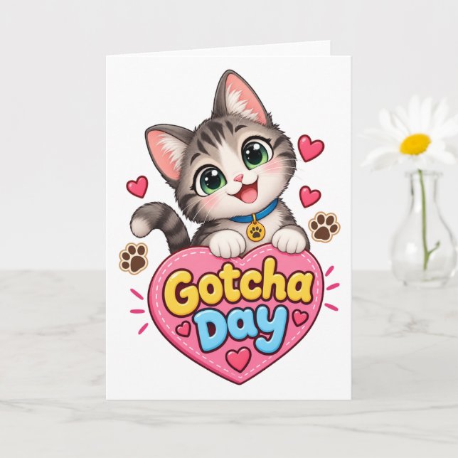Adorable Gotcha Day Cat Card (Small Plant)
