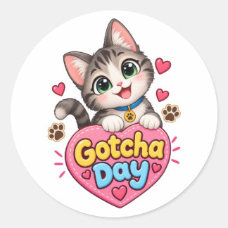 Adorable Gotcha Day Cat Classic Round Sticker