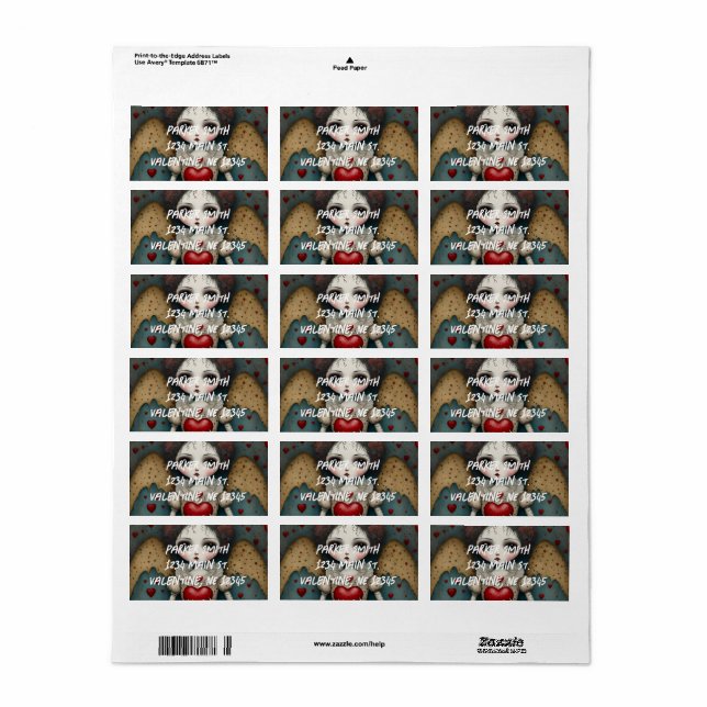 Adorable Gothic Valentine Doll Label (Full Sheet)