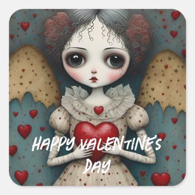 Adorable Gothic Valentine Doll Square Sticker (Front)