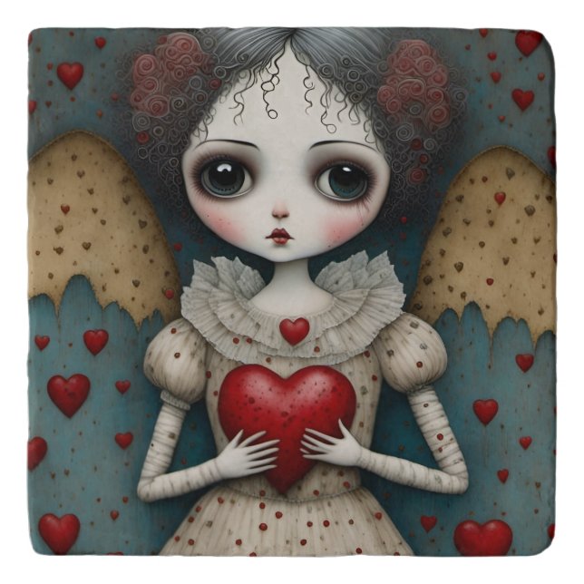 Adorable Gothic Valentine Doll Trivet (Front)