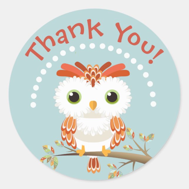 Adorable Graphic Owl Thank You Stickers (Front)