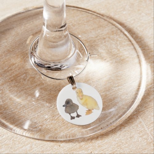 Adorable Gray and Yellow Ducklings Photograph Wine Glass Charm