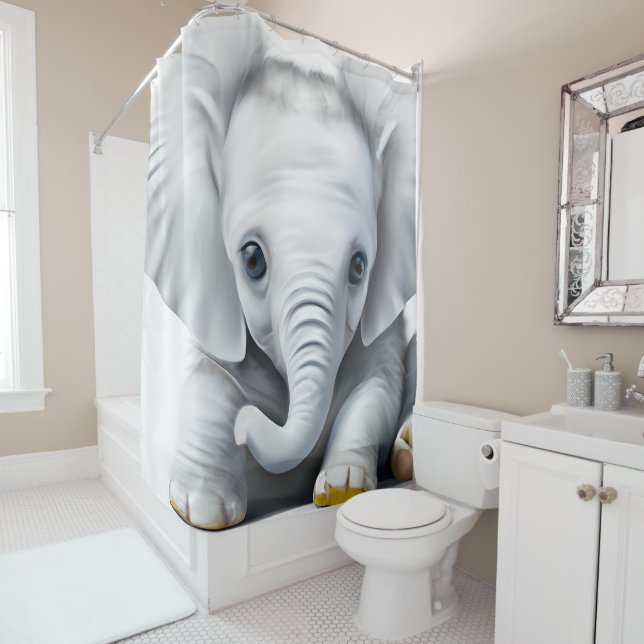 Adorable Gray Baby Elephant  Shower Curtain (In Situ)