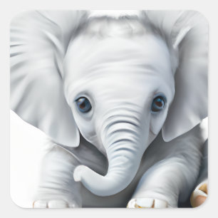 Adorable Gray Baby Elephant Square Sticker