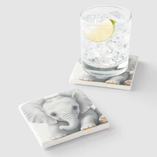 Adorable Gray Baby Elephant  Stone Coaster (Side)