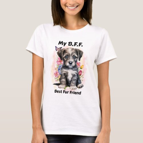 Adorable Gray Black White Puppy BFF T_Shirt