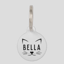 Adorable Gray Cat Face Illustration with Name Pet ID Tag