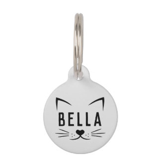Adorable Gray Cat Face Illustration with Name Pet ID Tag
