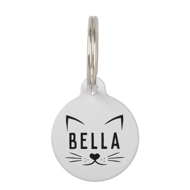 Adorable Gray Cat Face Illustration with Name Pet ID Tag (Front)
