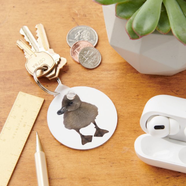 Adorable Gray Duckling Close-Up Photograph Keychain (Desk)