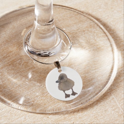Adorable Gray Duckling Photograph Wine Charm