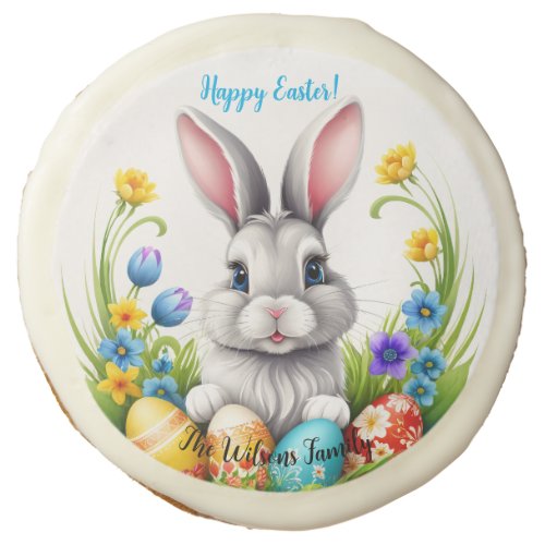 Adorable Gray Easter Bunny Sugar Cookie