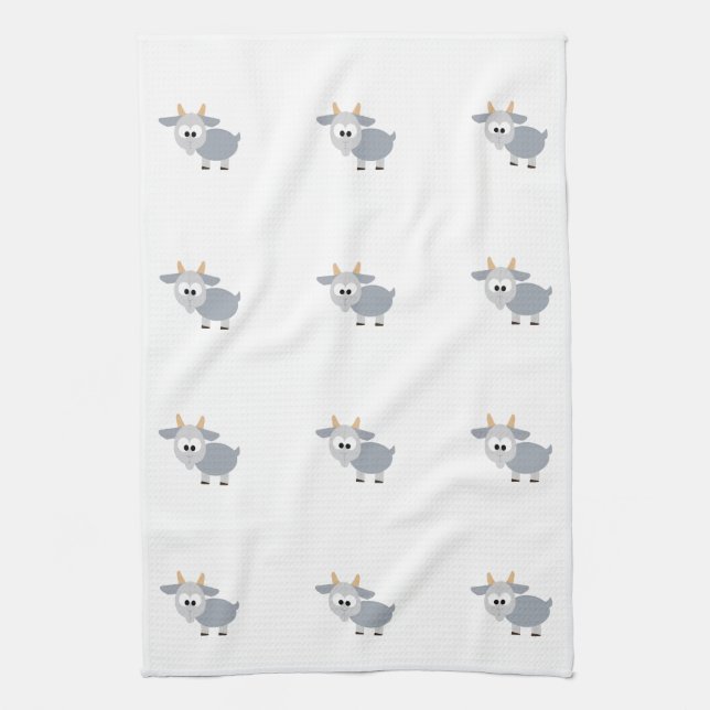 Adorable gray goat kitchen towel (Vertical)
