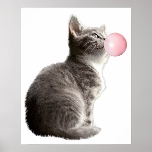 Adorable Gray Kitten Cat Bubble Gum Nursery Child Poster