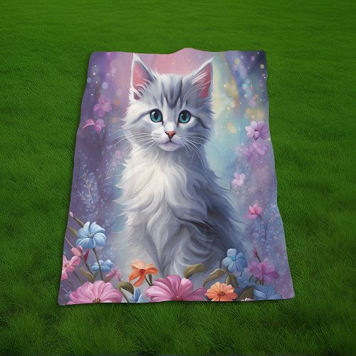 Adorable Gray Kitten in Fantasy Garden Blanket