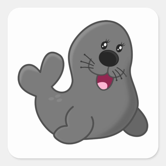 ADORABLE GRAY SEAL CARTOON HAPPY ANIMALS SEA CREAT (Front)