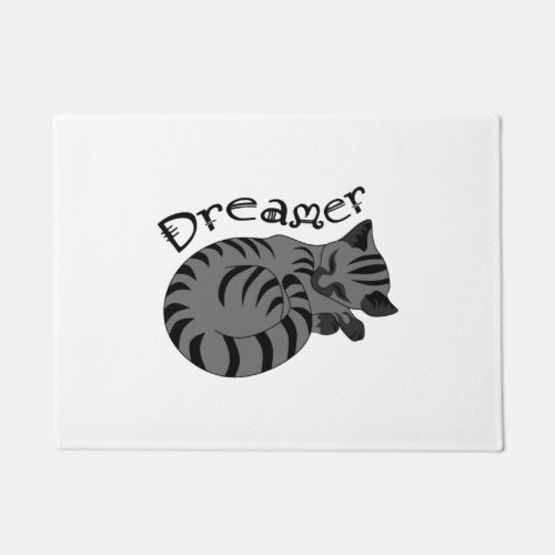 Adorable Gray Tabby Kitten Curled Sleeping Cartoon Doormat