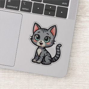 Adorable Gray Tabby Kitten – Pastel Style Sticker
