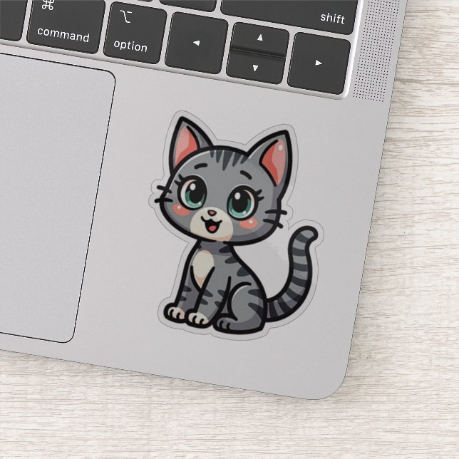 Adorable Gray Tabby Kitten – Pastel Style Sticker (Detail)